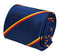 navy dark blue tie with a red and yellow stripe design
